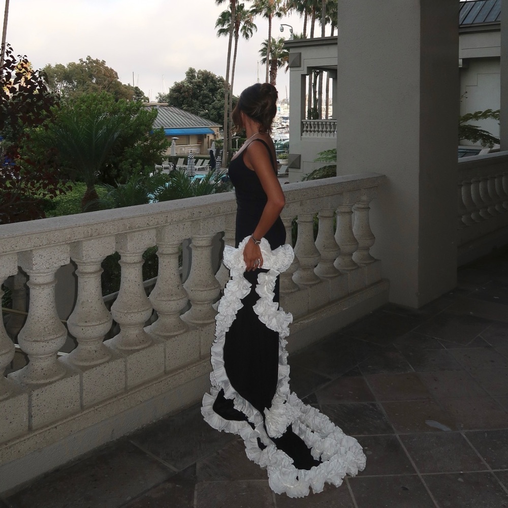 NBD Black and White Ruffle Gown